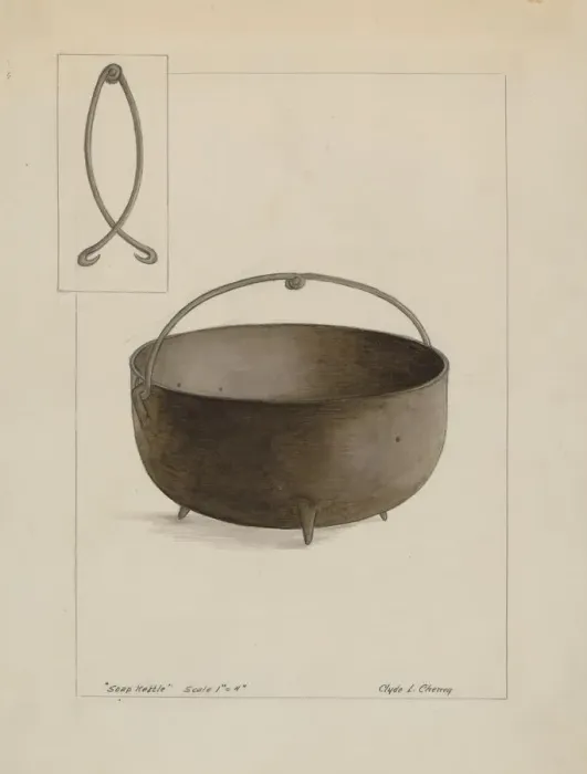 Framed Print : Soap Kettle, c. 1937. Creator: Clyde L. Cheney Framed Print : Soap Kettle, c. 1937. Creator: Clyde L. Cheney