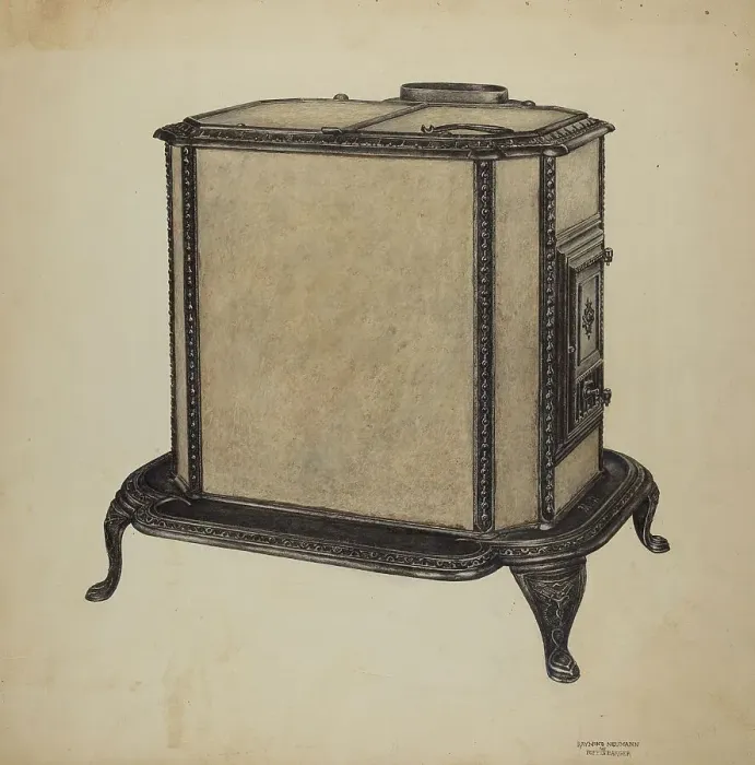 Framed Print : Soap Stone Stove, c. 1940. Creator: Raymond Neumann Framed Print : Soap Stone Stove, c. 1940. Creator: Raymond Neumann
