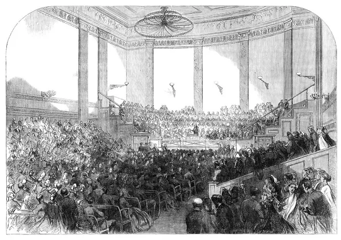 Framed Print : The Social Science Congress at New York: Lord Brougham...delivering his address…, 1864. Creator: Mason Jackson Framed Print : The Social Science Congress at New York: Lord Brougham...delivering his address…, 1864. Creator: Mason Jackson