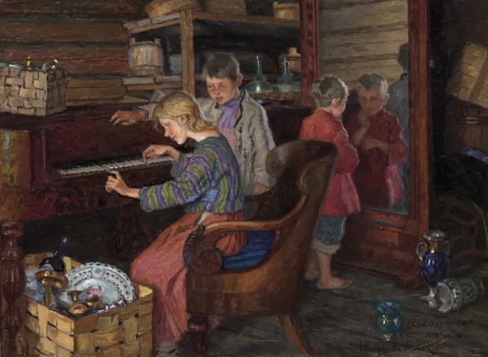 Framed Print : The Socialization, 1918. Artist: Bogdanov-Belsky, Nikolai Petrovich (1868-1945) Framed Print : The Socialization, 1918. Artist: Bogdanov-Belsky, Nikolai Petrovich (1868-1945)