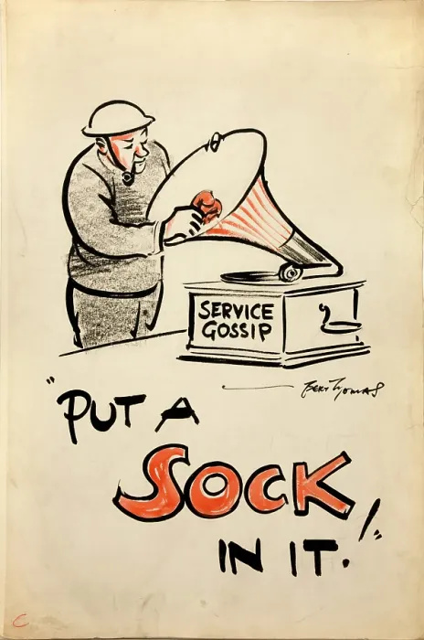 Framed Print : Put a sock in it!, World War II poster, 1939-1946. Creators: Central Office of Information, Bert Thomas. Put a sock in it!, World War II poster, 1939-1946 Framed Print : Put a sock in it!, World War II poster, 1939-1946. Creators: Central Office of Information, Bert Thomas. Put a sock in it!, World War II poster, 1939-1946