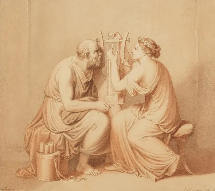 Framed Print : Socrates learning the lyra, 1851. Creator: Riepenhausen, Johann Christian (1787-1860) Framed Print : Socrates learning the lyra, 1851. Creator: Riepenhausen, Johann Christian (1787-1860)
