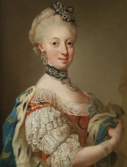 Framed Print : Sofia Magdalena, 1746-1813, Queen of Sweden Princess of Denmark, 1768. Creator: Lorens Pasch the Younger Framed Print : Sofia Magdalena, 1746-1813, Queen of Sweden Princess of Denmark, 1768. Creator: Lorens Pasch the Younger