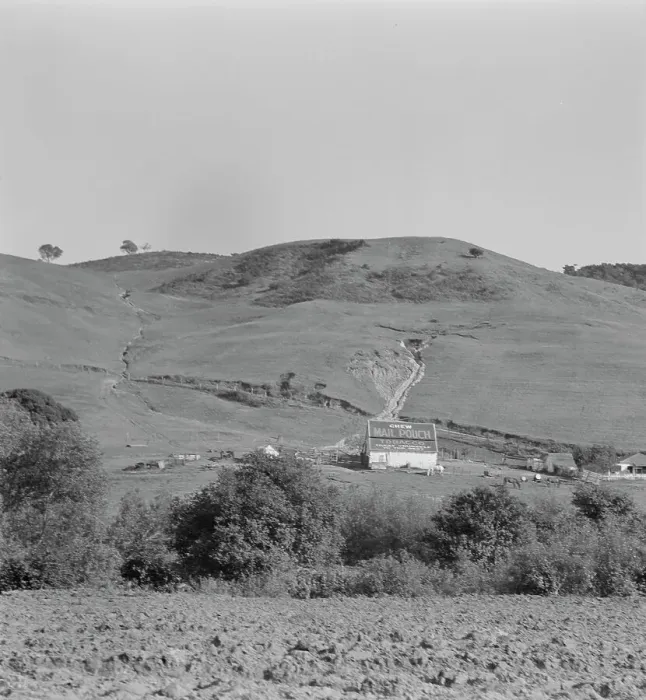 Framed Print : Soil erosion in California hills, small dairy ranch near Gibson, California, 1937. Creator: Dorothea Lange Framed Print : Soil erosion in California hills, small dairy ranch near Gibson, California, 1937. Creator: Dorothea Lange