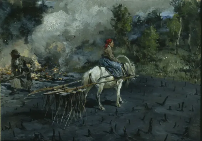 Framed Print : Soil preparation for linseed in the Vologda Region, 1873. Artist: Pryanishnikov, Illarion Mikhailovich (1840-1894)