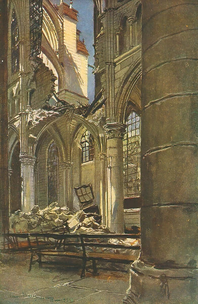 'Soissons; Interieur de la Cathedrale de Soissons, 1915. Creator: Francois Flameng