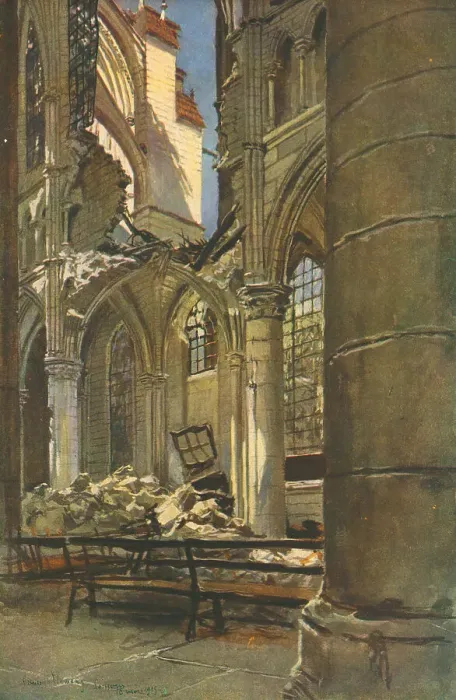 Framed Print : Soissons; Interieur de la Cathedrale de Soissons, 1915. Creator: Francois Flameng Framed Print : Soissons; Interieur de la Cathedrale de Soissons, 1915. Creator: Francois Flameng