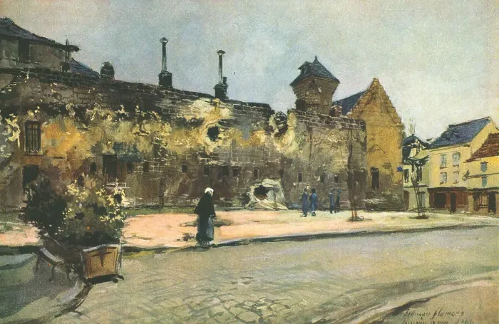 Framed Print : Soissons; La Caserne de Soissons (ancienne Abbaye), 1915. Creator: Francois Flameng Framed Print : Soissons; La Caserne de Soissons (ancienne Abbaye), 1915. Creator: Francois Flameng