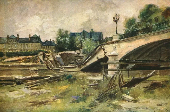 Framed Print : Soissons; Le Pont sur L'Aisne, 1915. Creator: Francois Flameng Framed Print : Soissons; Le Pont sur L'Aisne, 1915. Creator: Francois Flameng