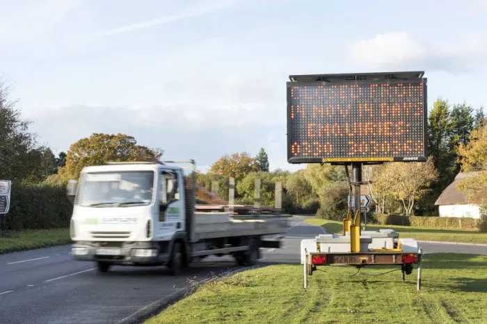 Framed Print : Solar Variable Message Temporary Road Sign 2016. Creator: Unknown Framed Print : Solar Variable Message Temporary Road Sign 2016. Creator: Unknown