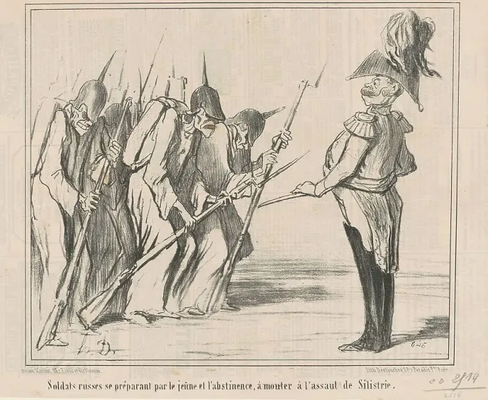 Framed Print : Soldats russes se préparant par le jeune... 19th century. Creator: Honore Daumier Framed Print : Soldats russes se préparant par le jeune... 19th century. Creator: Honore Daumier