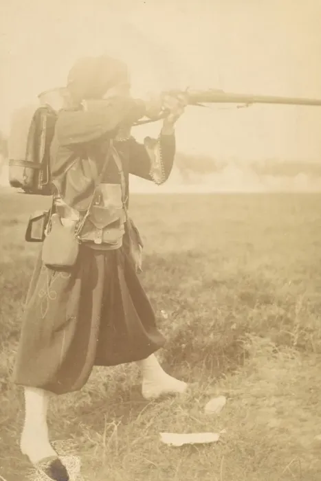 Framed Print : [Soldier Aiming Rifle], 1880s-90s. Creator: Unknown