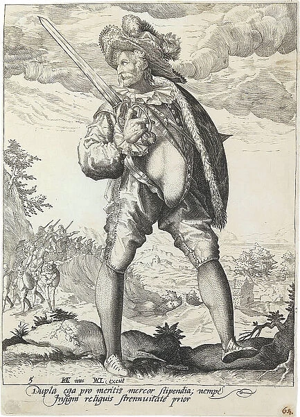 Soldier Armed with Broadsword and Shield, 1587. Creator: Gheyn, Jacques (Jacob) de, the Younger (1565-1629)
