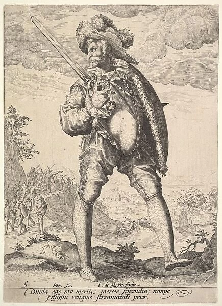 Soldier, Armed with Broadsword and Shield, from Officers and Soldiers, 1587