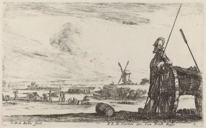 Framed Print : Soldier in Armor and a Cannon, c. 1641. Creator: Stefano della Bella Framed Print : Soldier in Armor and a Cannon, c. 1641. Creator: Stefano della Bella