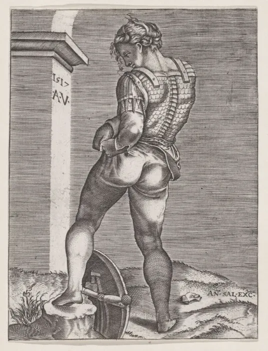 Framed Print : Soldier Attaching His Breeches to His Breast plate, dated 1517. dated 1517. Creator: Anon Framed Print : Soldier Attaching His Breeches to His Breast plate, dated 1517. dated 1517. Creator: Anon