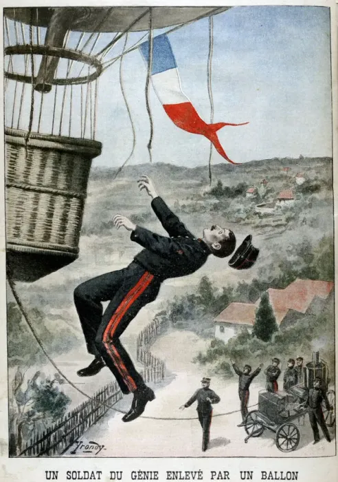 Framed Print : A soldier carried aloft by a Balloon, 1901 Framed Print : A soldier carried aloft by a Balloon, 1901