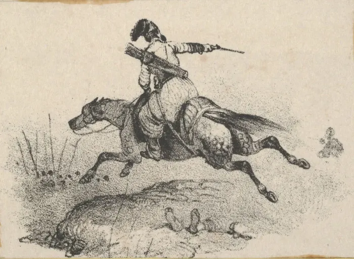 Framed Print : Soldier on galloping horse, mid-19th century. Creator: Victor Adam Framed Print : Soldier on galloping horse, mid-19th century. Creator: Victor Adam