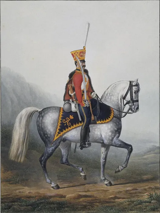 Framed Print : Soldier of the Life-Guards Hussar Regiment, 1817-1824. Artist: Sauerweid, Alexander Ivanovich (1783-1844) Framed Print : Soldier of the Life-Guards Hussar Regiment, 1817-1824. Artist: Sauerweid, Alexander Ivanovich (1783-1844)