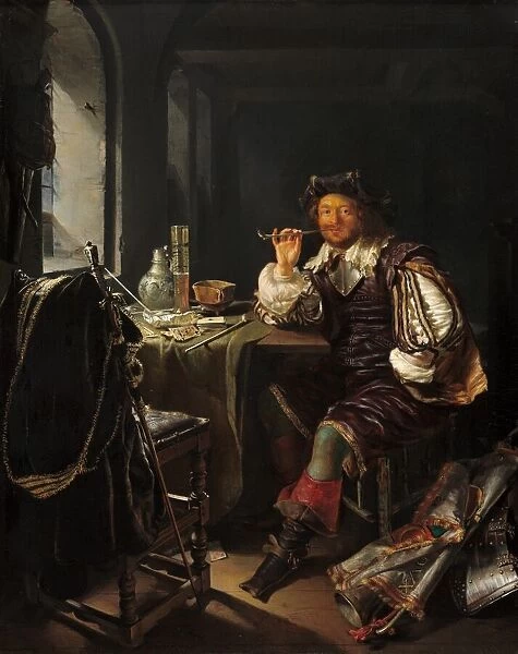 A Soldier Smoking a Pipe, c. 1657  /  1658. Creator: Frans van Mieris