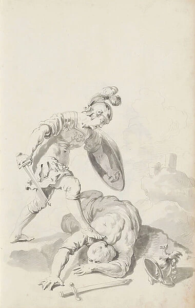 Soldier subdues an enemy, c.1701. Creator: Jacob Toorenvliet