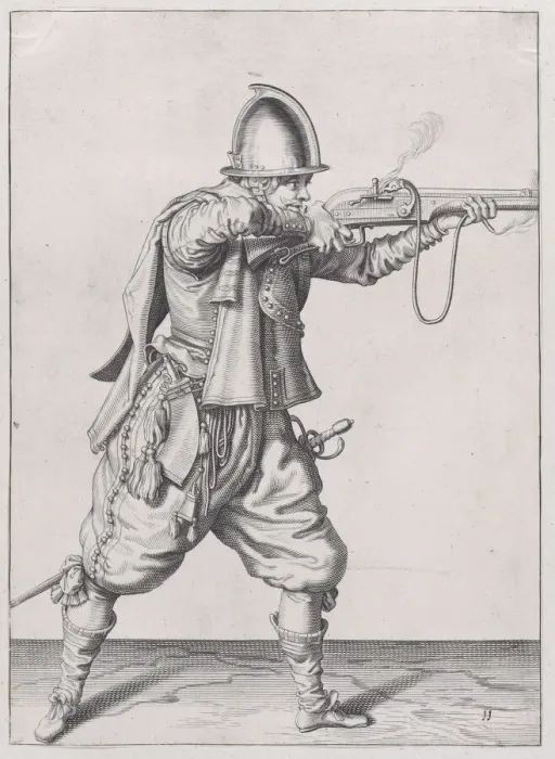 Framed Print : A soldier taking aim, from the Marksmen series, plate 11, in Waffenhandlung von... published 1608. Creator: Robert Willemsz de Baudous Framed Print : A soldier taking aim, from the Marksmen series, plate 11, in Waffenhandlung von... published 1608. Creator: Robert Willemsz de Baudous