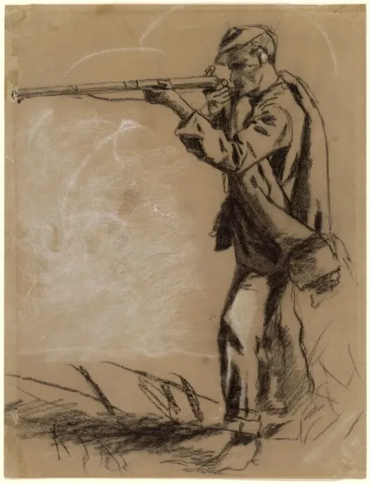 Framed Print : Soldier Taking Aim [recto], 1864. Creator: Winslow Homer