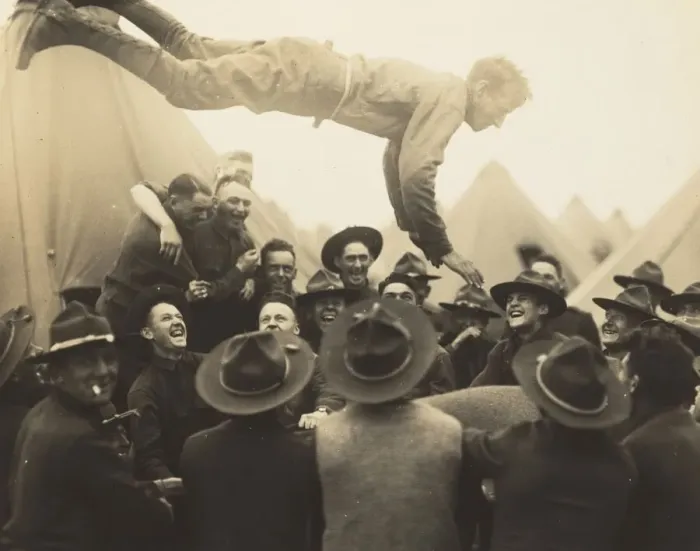 Framed Print : Soldier Thrown in Air, 1917. Creator: Lewis Wickes Hine Framed Print : Soldier Thrown in Air, 1917. Creator: Lewis Wickes Hine