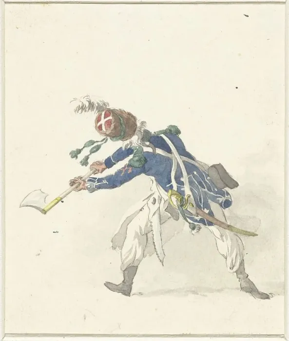 Framed Print : Soldier, waving with an ax, 1758-1805. Creator: Dirk Langendijk Framed Print : Soldier, waving with an ax, 1758-1805. Creator: Dirk Langendijk