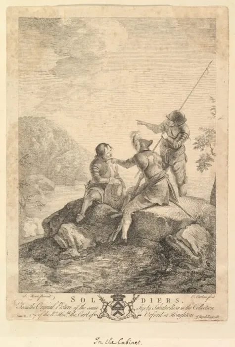 Framed Print : Three Soldiers, 1766-67. Creator: Richard Earlom Framed Print : Three Soldiers, 1766-67. Creator: Richard Earlom