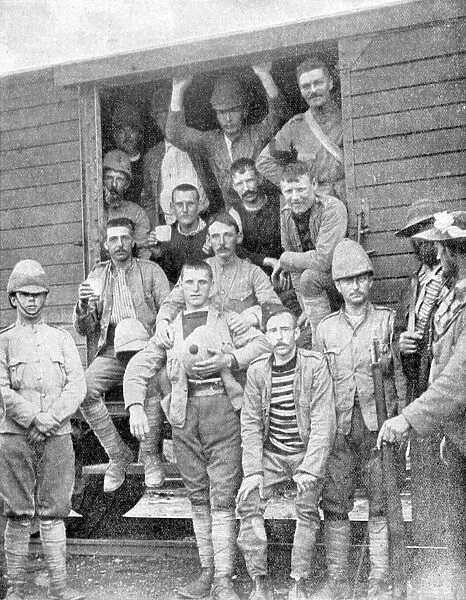 Soldiers of the 18th Hussars on the train to Pretoria, South Africa, Boer War, 1900