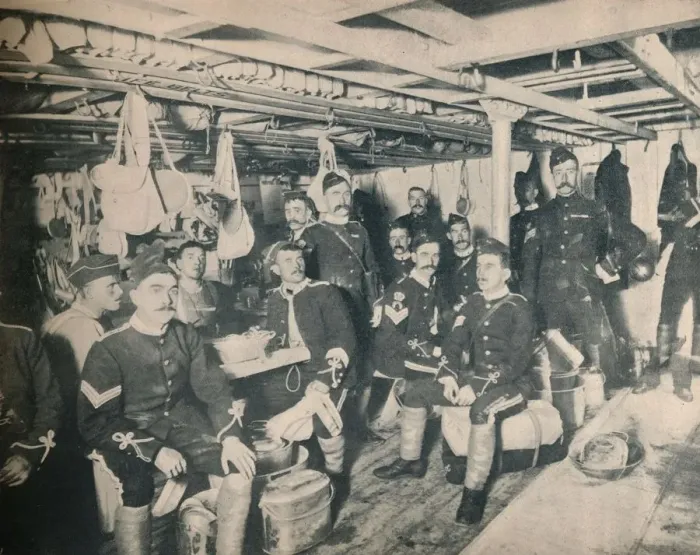 Framed Print : Soldiers in a Cabin of a Transport, c1900. Creator: Unknown Framed Print : Soldiers in a Cabin of a Transport, c1900. Creator: Unknown