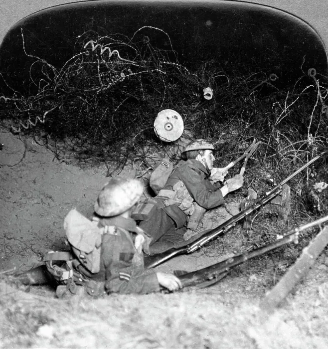 Framed Print : Soldiers cutting through barbed wire defences, Oppy, France, World War I, 1914-1918. Artist: Realistic Travels Publishers Framed Print : Soldiers cutting through barbed wire defences, Oppy, France, World War I, 1914-1918. Artist: Realistic Travels Publishers