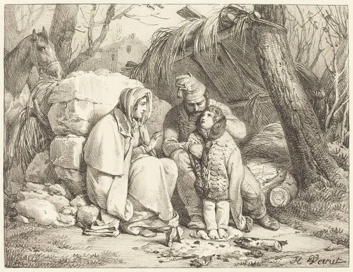 Framed Print : Soldier's Family Encamped, c. 1818. Creator: Emile Jean-Horace Vernet Framed Print : Soldier's Family Encamped, c. 1818. Creator: Emile Jean-Horace Vernet