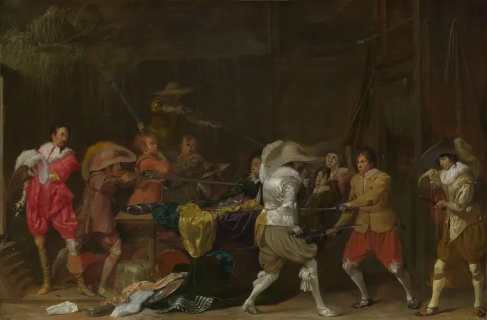 Framed Print : Soldiers fighting over Booty in a Barn, c. 1623. Artist: Duyster, Willem Cornelisz (1599-1635) Framed Print : Soldiers fighting over Booty in a Barn, c. 1623. Artist: Duyster, Willem Cornelisz (1599-1635)