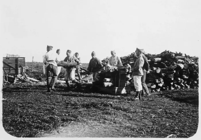 Framed Print : Soldiers of the French Foreign Legion stacking logs, Syria, 20th century Framed Print : Soldiers of the French Foreign Legion stacking logs, Syria, 20th century