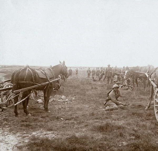 Soldiers and horse-drawn artillery, c1914-c1918