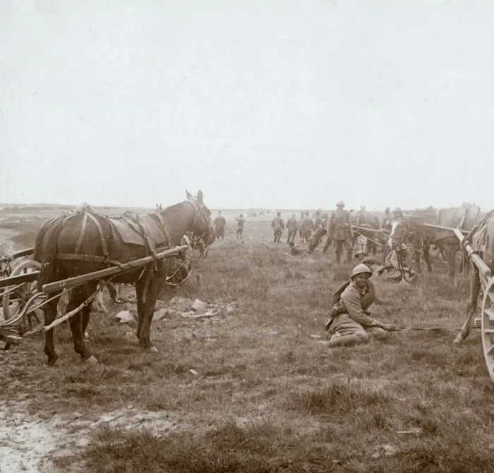 Framed Print : Soldiers and horse-drawn artillery, c1914-c1918 Framed Print : Soldiers and horse-drawn artillery, c1914-c1918