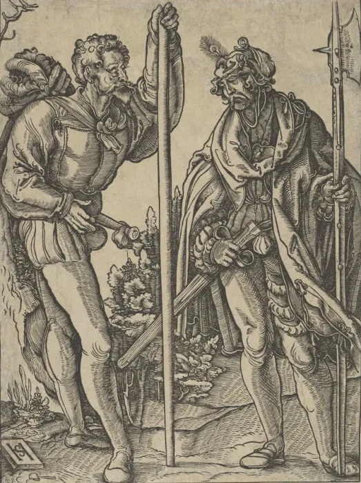 Framed Print : Two Soldiers with Lance and Halberd Conversing, ca. 1515 Framed Print : Two Soldiers with Lance and Halberd Conversing, ca. 1515