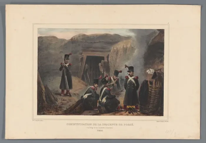 Framed Print : Soldiers at a mineshaft, 1832, (1833). Creator: Auguste Raffet Framed Print : Soldiers at a mineshaft, 1832, (1833). Creator: Auguste Raffet