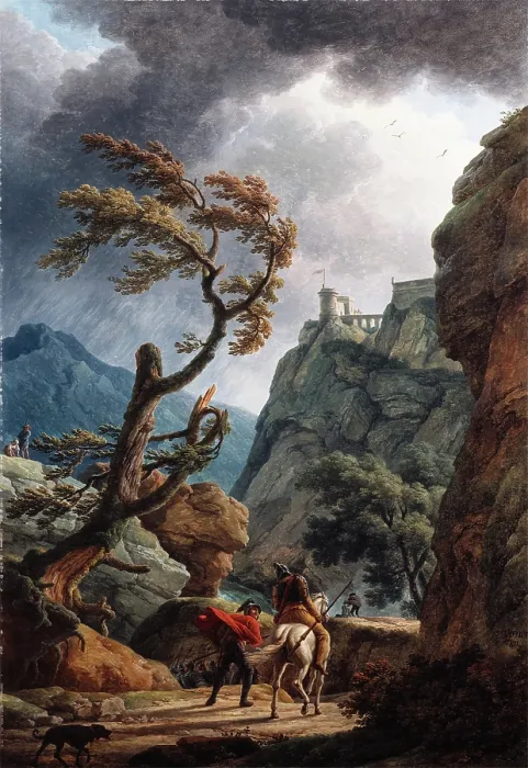Framed Print : Soldiers in a Mountain Gorge, with a Storm, 1789. Creator: Claude-Joseph Vernet Framed Print : Soldiers in a Mountain Gorge, with a Storm, 1789. Creator: Claude-Joseph Vernet