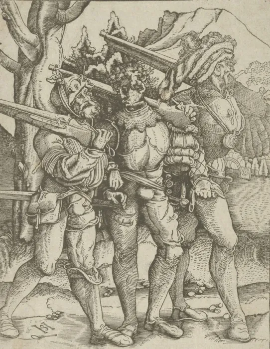 Framed Print : Three Soldiers with Muskets, ca. 1511-15. Creator: Hans Schaufelein the Elder Framed Print : Three Soldiers with Muskets, ca. 1511-15. Creator: Hans Schaufelein the Elder
