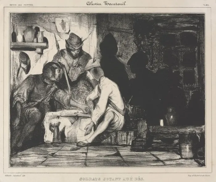 Framed Print : Soldiers Playing Dice, 1900s. Creator: Celestin Francois Nanteuil (French Framed Print : Soldiers Playing Dice, 1900s. Creator: Celestin Francois Nanteuil (French