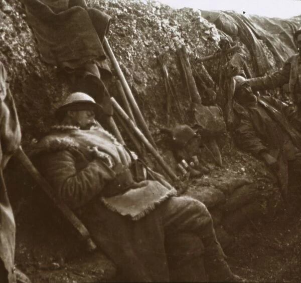 Soldiers resting in trenches, c1914-c1918