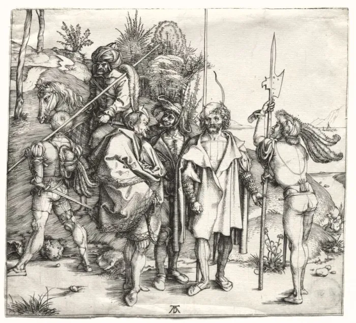 Framed Print : Five Soldiers and a Turk on Horseback, probably 1496. Creator: Albrecht Dürer (German Framed Print : Five Soldiers and a Turk on Horseback, probably 1496. Creator: Albrecht Dürer (German