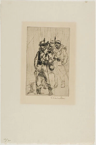 Three Soldiers Walking, c. 1915. Creator: Theophile Alexandre Steinlen