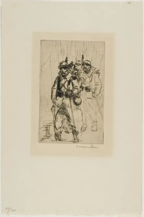 Framed Print : Three Soldiers Walking, c. 1915. Creator: Theophile Alexandre Steinlen Framed Print : Three Soldiers Walking, c. 1915. Creator: Theophile Alexandre Steinlen