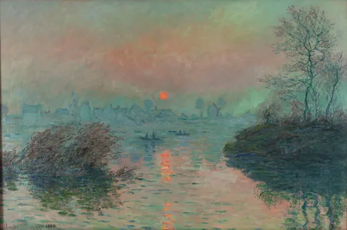 Framed Print : Soleil couchant sur la Seine à Lavacourt, effet d'hiver, 1880. Creator: Claude Monet Framed Print : Soleil couchant sur la Seine à Lavacourt, effet d'hiver, 1880. Creator: Claude Monet