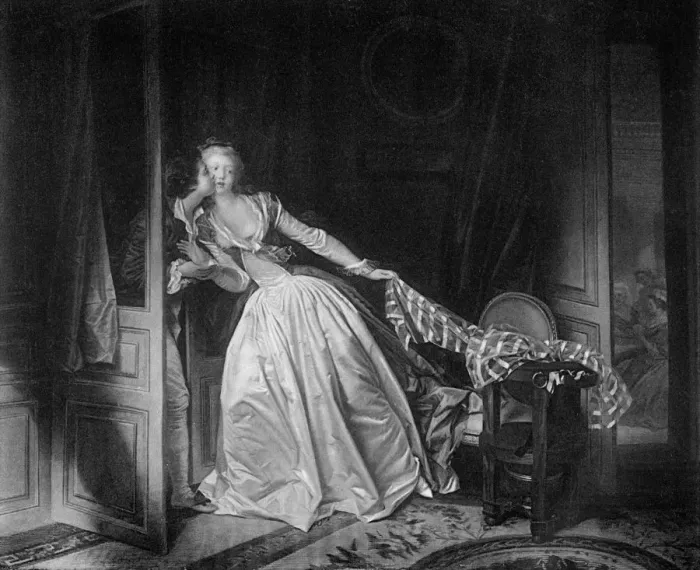 Framed Print : The Solen Kiss, late 18th century (1905). Artist: Jean-Honore Fragonard Framed Print : The Solen Kiss, late 18th century (1905). Artist: Jean-Honore Fragonard