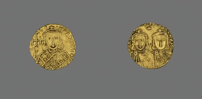 Framed Print : Solidus (Coin) of Constantine V and Leo IV, 751-775 (reigned 741-775). Creator: Unknown Framed Print : Solidus (Coin) of Constantine V and Leo IV, 751-775 (reigned 741-775). Creator: Unknown
